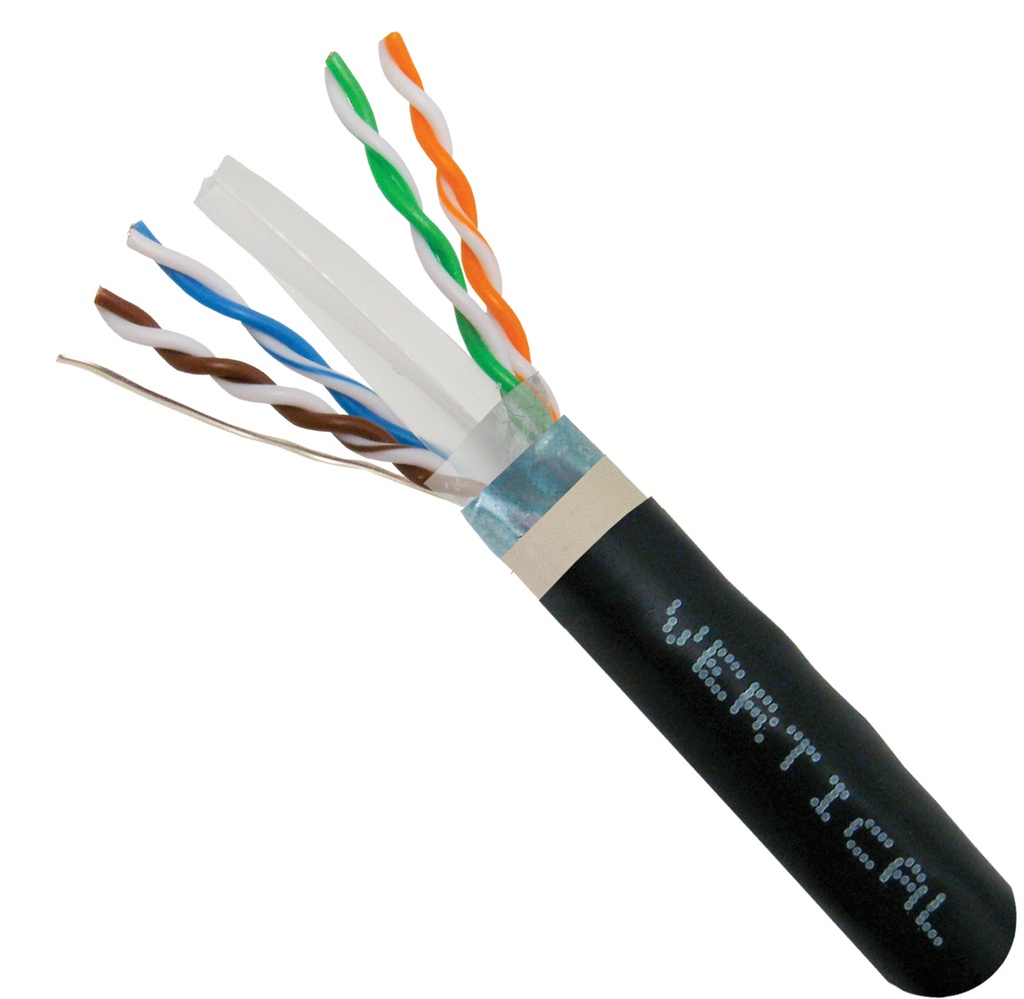 Cat6 Ethernet Cable Cable Vertical Cat6, UTP, Chaqueta UV, Exterior, CMX, Messenger, 1000ft, Negro, Cable Ethernet A Granel, Carrete De Madera Cat6 Bulk Outdoor Cable